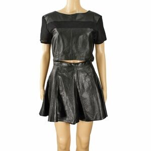 Northbound Leather Black Mesh Detail Short Sleeve Top and Skirt Set